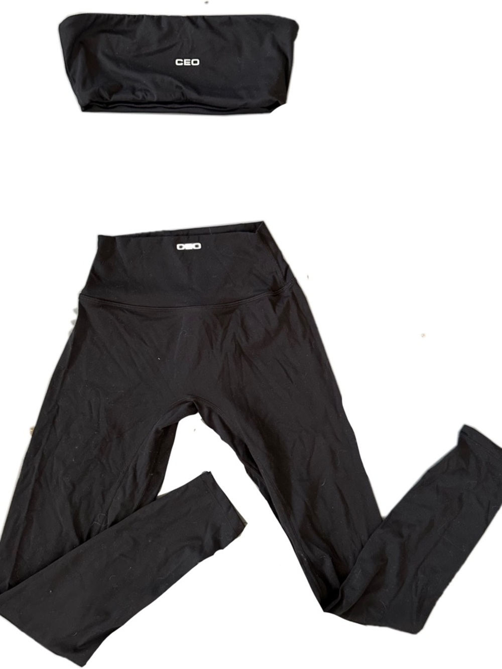 High-Waist Black Leggings with Matching Bandeau